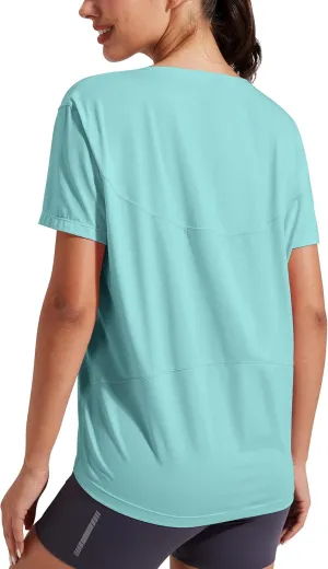 Pioneer Camp Women's Bamboo Viscose Short Sleeve Shirts Boat Neck Loose Fit Gym Workout T-Shirt Athletic Casual Tops