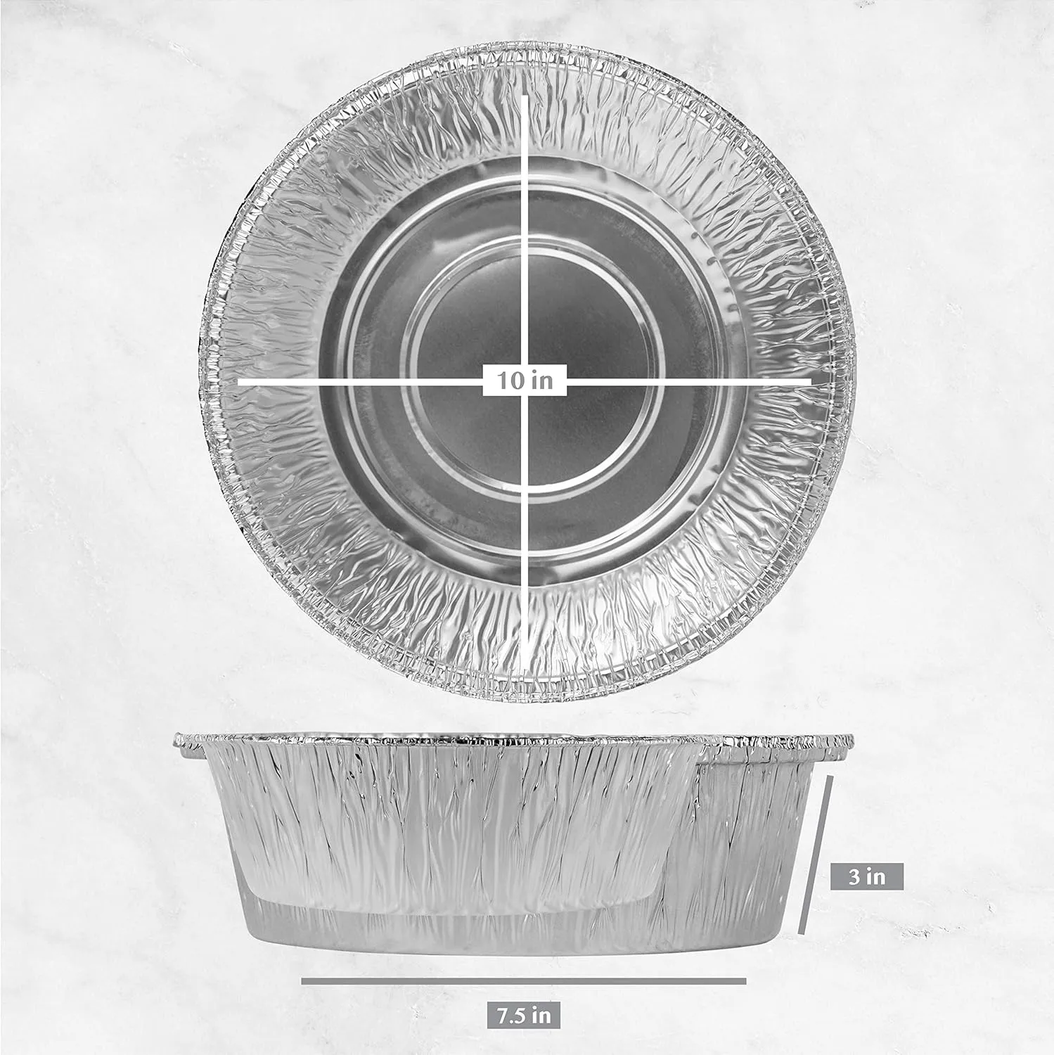 PLASTICPRO 10'' Inch Round Deep Tin Foil Pans Disposable Aluminum, Freezer & Oven Safe - For Baking, Cooking, Storage, Roasting, & Reheating, Pack of 20