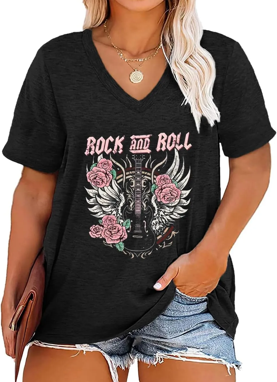 Plus Size Tops Womens V Neck Western Cowgirl T-Shirts Vintage Country Music Graphic Tee Shirt