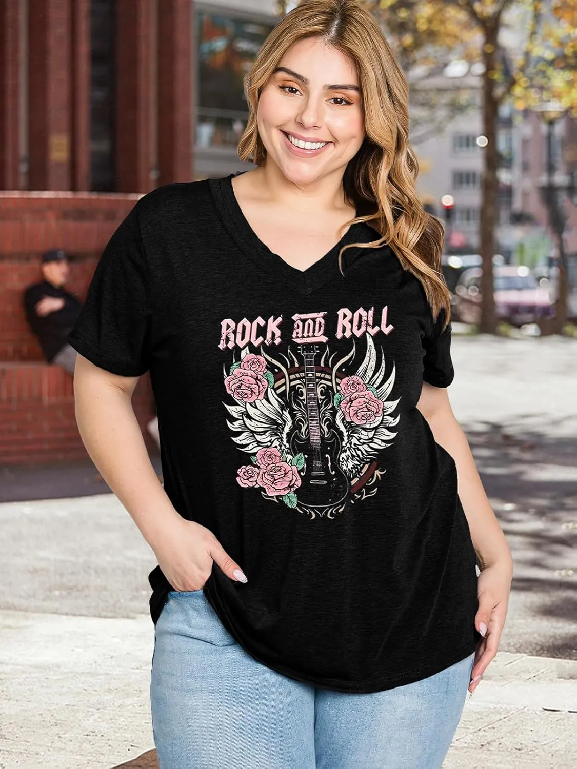 Plus Size Tops Womens V Neck Western Cowgirl T-Shirts Vintage Country Music Graphic Tee Shirt