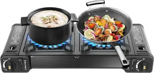 Portable Camping Stove,2 Burners Propane Camping Stove Camping Stove W/Grill Tray, 3924 BTU Outdoor Camp Stove for Camping Picnicking