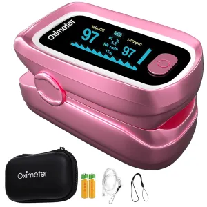 Pulse Oximeter with Respiration, Respiration Rate Monitor, Pulse OX with Respiration Counter, O2 Pulse Oximeter Finger, Oxygen Monitor Fingertip, Oximeter with Bag, and Lanyard (Pink)