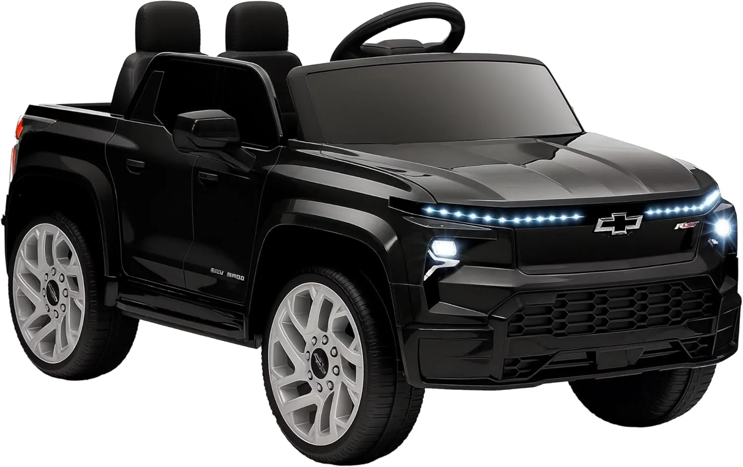 Qaba 12V Kids Ride on Truck, Chevrolet Silverado EV RST Licensed Electric Car with Parent Remote Control, Back Storage, Spring Suspension, Soft Start, Auxiliary Wheels, LED Lights, Music, MP3, Black