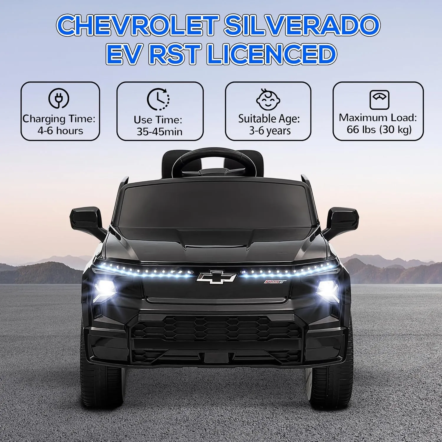 Qaba 12V Kids Ride on Truck, Chevrolet Silverado EV RST Licensed Electric Car with Parent Remote Control, Back Storage, Spring Suspension, Soft Start, Auxiliary Wheels, LED Lights, Music, MP3, Black