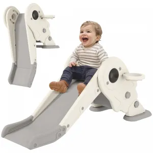 Qaba 3 In 1 Toddler Slide, Foldable Kids Slide With Basketball Hoop, Climber, Anti-slip Steps, Space|Qaba Toboggan 3 En 1 Pour Tout-petits, Toboggan Pliable Pour Enfants Avec Panier De Basket, Equipeme