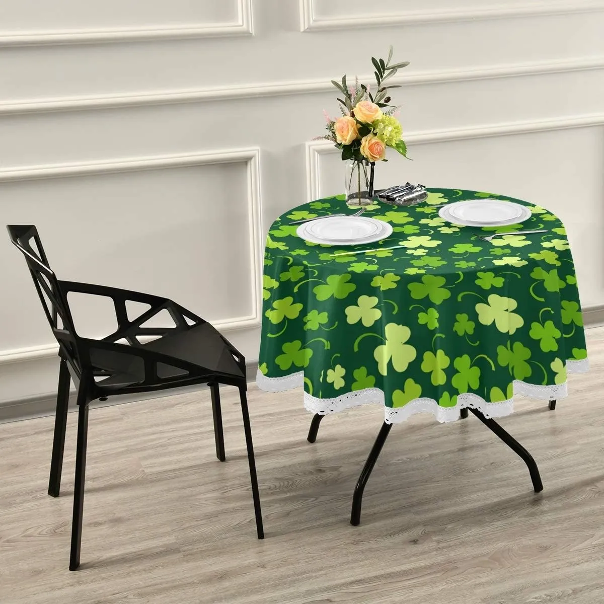 Qilmy St. Patrick's Day Clover Round Tablecloth 60 Inch Macrame Lace Table Cloth Table Cover for Kitchen Dinning Tabletop Decor…