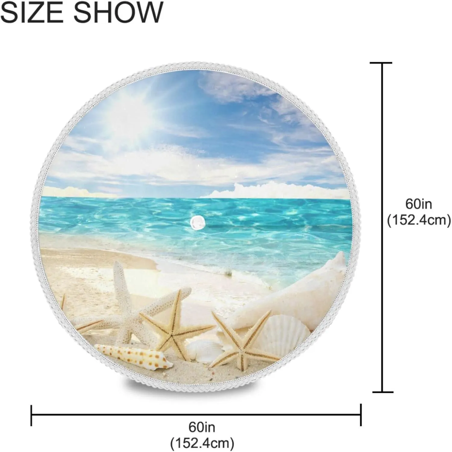 Qilmy Summer Beach Starfish Outdoor Tablecloth 60 Inch Waterproof Round Tablecloth with Umbrella Hole and Zipper for Backyard Party BBQ Decor