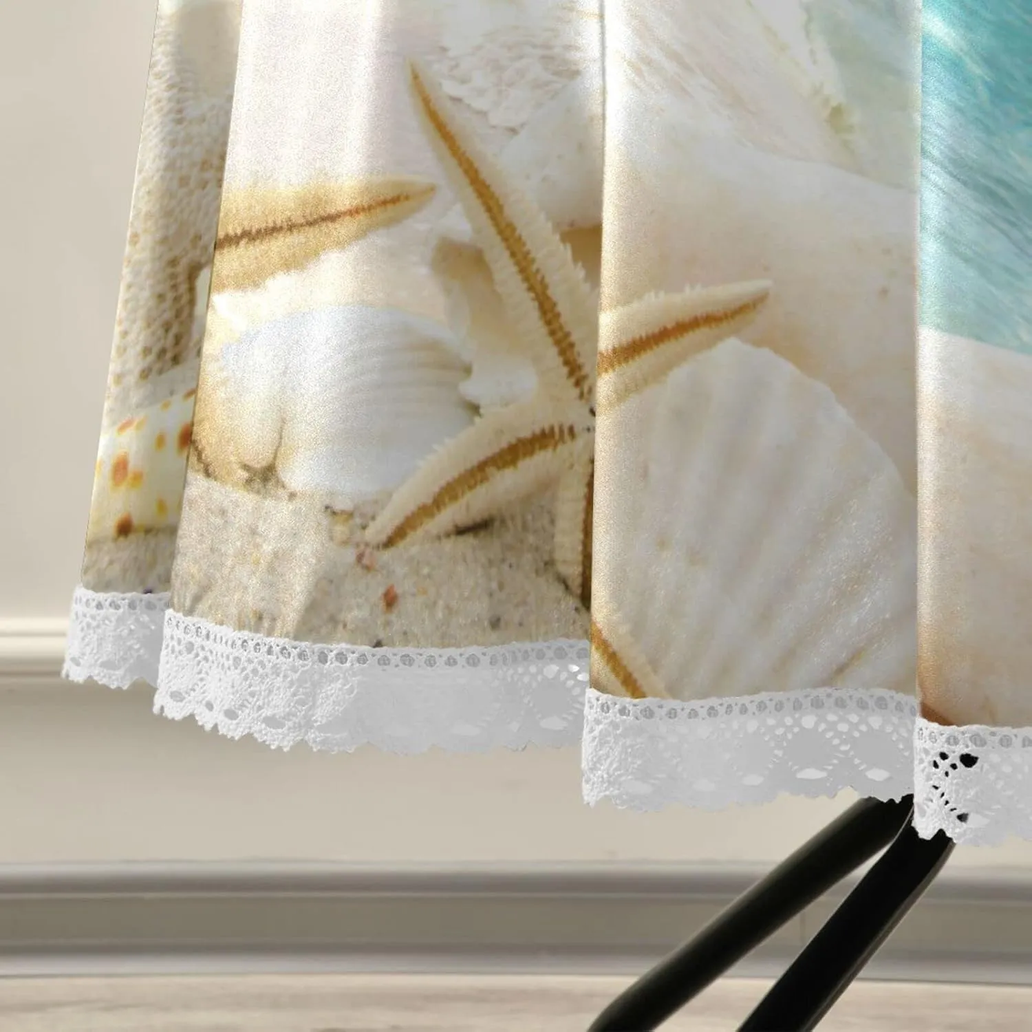 Qilmy Summer Beach Starfish Outdoor Tablecloth 60 Inch Waterproof Round Tablecloth with Umbrella Hole and Zipper for Backyard Party BBQ Decor