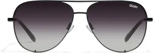Quay Round Aviator Lenses with UV Protection, Oversized Sunglasses, Black Polarized, Large