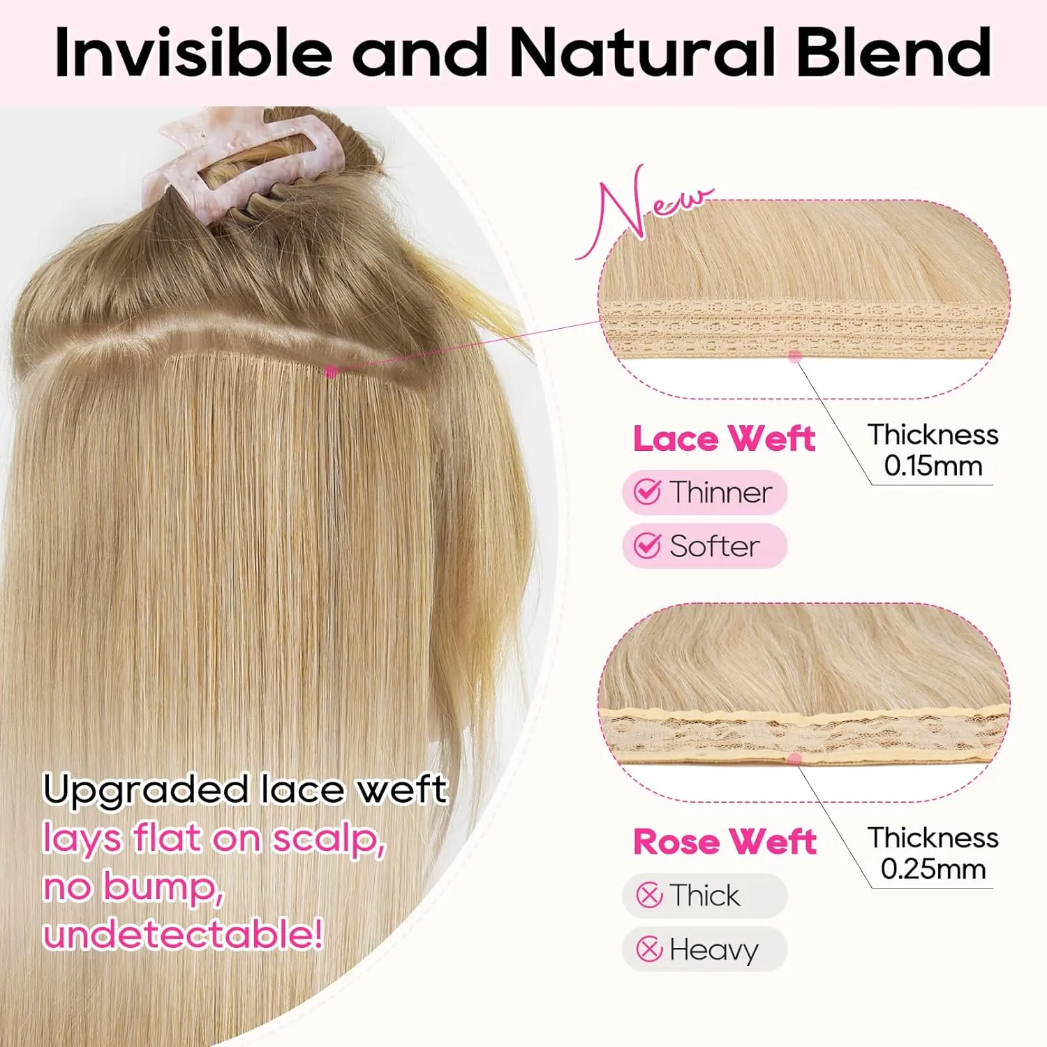REECHO Hair Extensions, 4PCS Clip in Hair Extensions 14" Short Beach Wavy Invisible Lace Weft Natural Soft Hairpieces for Women – Chestnut Brown with Highlights