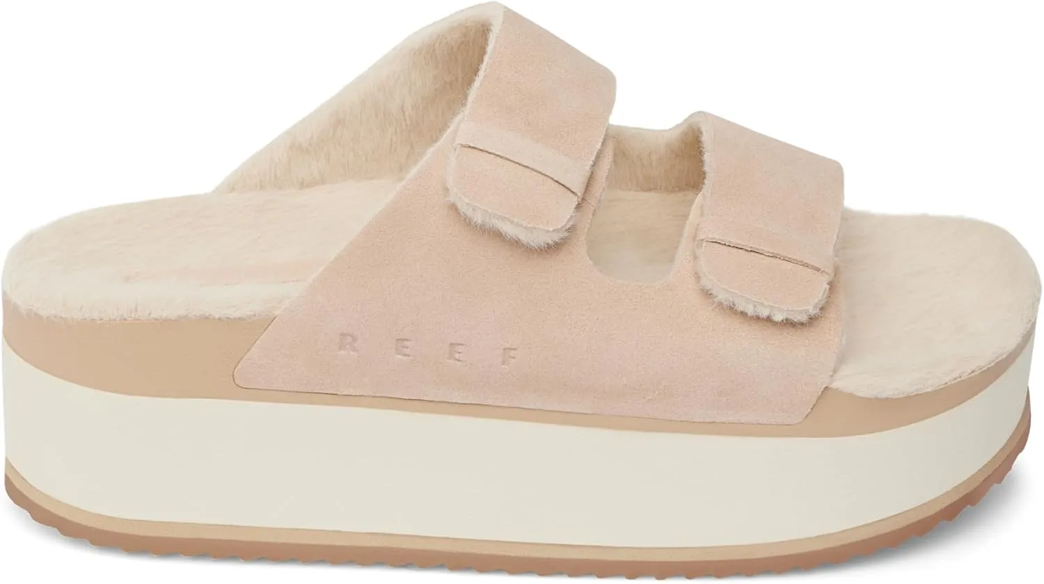 REEF Ojai Ciara Women's Platform Slide, Cozy Faux Fur Footbed, Full Grain Leather