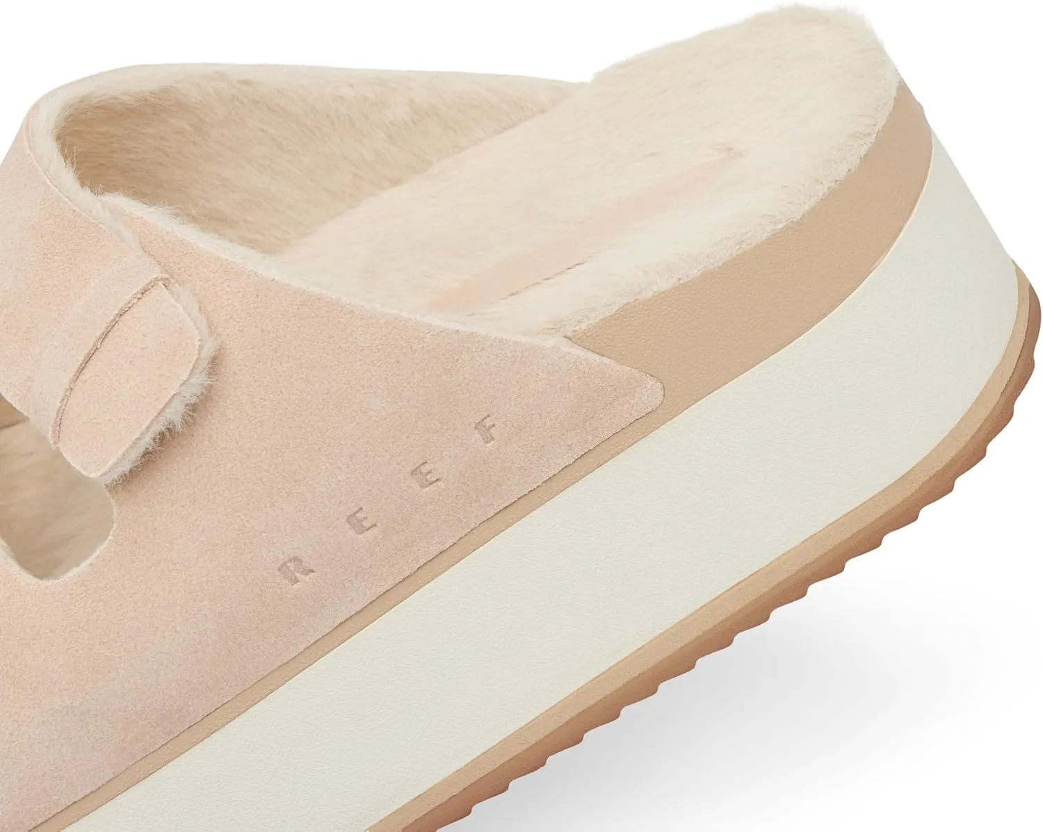 REEF Ojai Ciara Women's Platform Slide, Cozy Faux Fur Footbed, Full Grain Leather