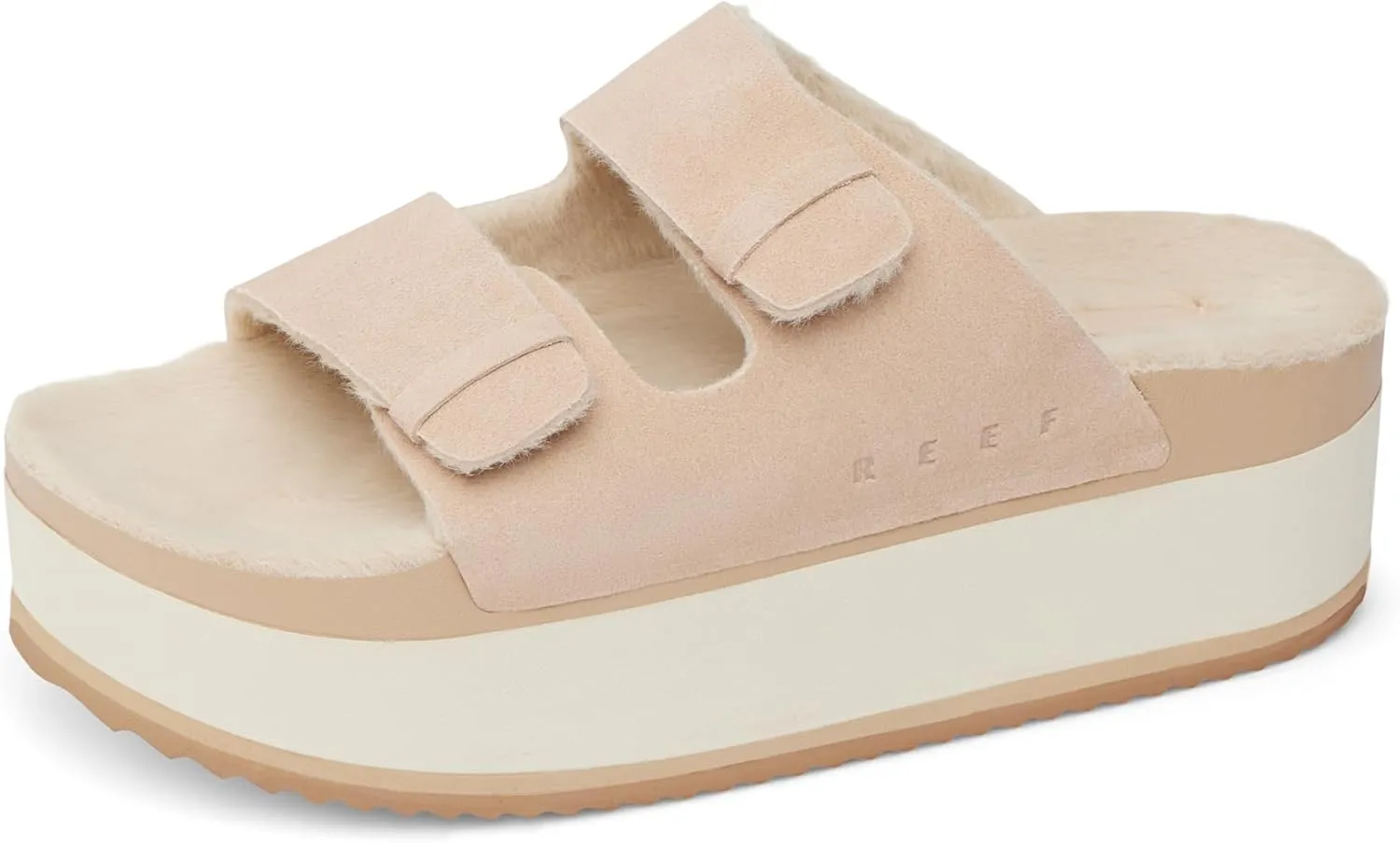 REEF Ojai Ciara Women's Platform Slide, Cozy Faux Fur Footbed, Full Grain Leather