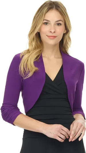 Rekucci Women's Chic Soft Knit Stretch Bolero Shrug with Ruched Sleeves
