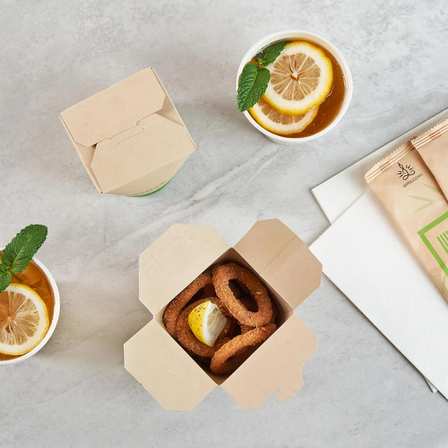 Restaurantware Sustain 16 Ounce Sturdy Paper Take Out Boxes, 50 Disposable Take Out Food Containers - With PLA lining, Compostable, Bamboo Paper Containers, Built-In Tab-Lock Cover, Greaseproof