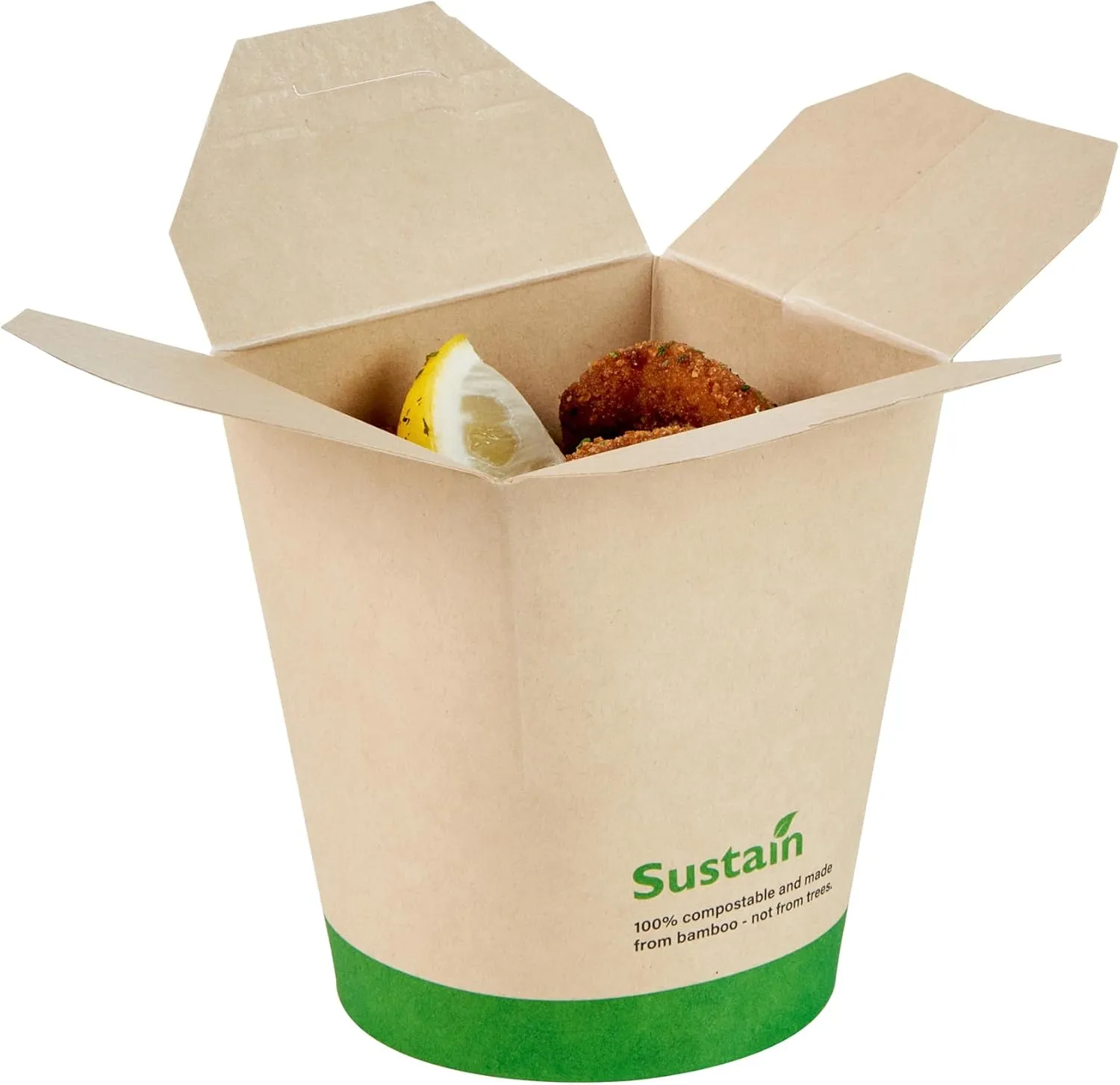 Restaurantware Sustain 16 Ounce Sturdy Paper Take Out Boxes, 50 Disposable Take Out Food Containers - With PLA lining, Compostable, Bamboo Paper Containers, Built-In Tab-Lock Cover, Greaseproof