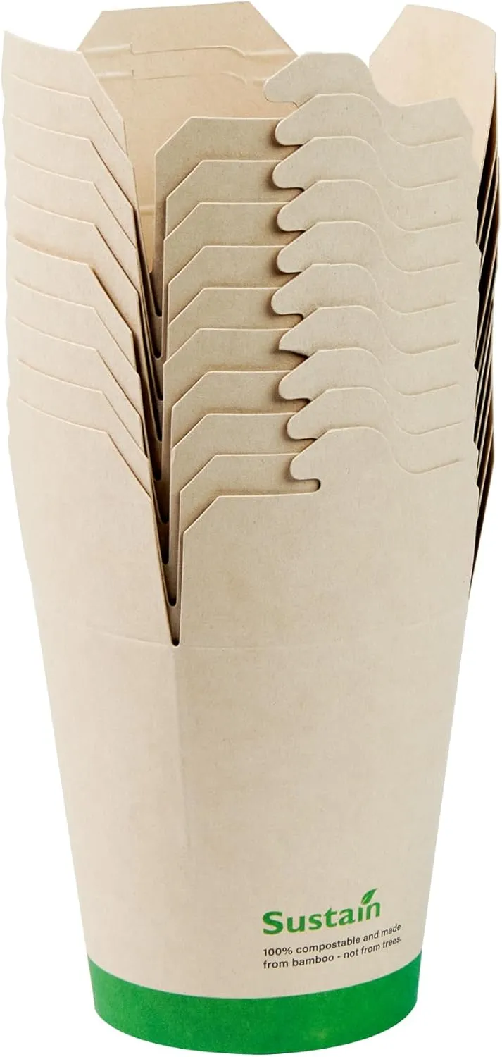 Restaurantware Sustain 16 Ounce Sturdy Paper Take Out Boxes, 50 Disposable Take Out Food Containers - With PLA lining, Compostable, Bamboo Paper Containers, Built-In Tab-Lock Cover, Greaseproof