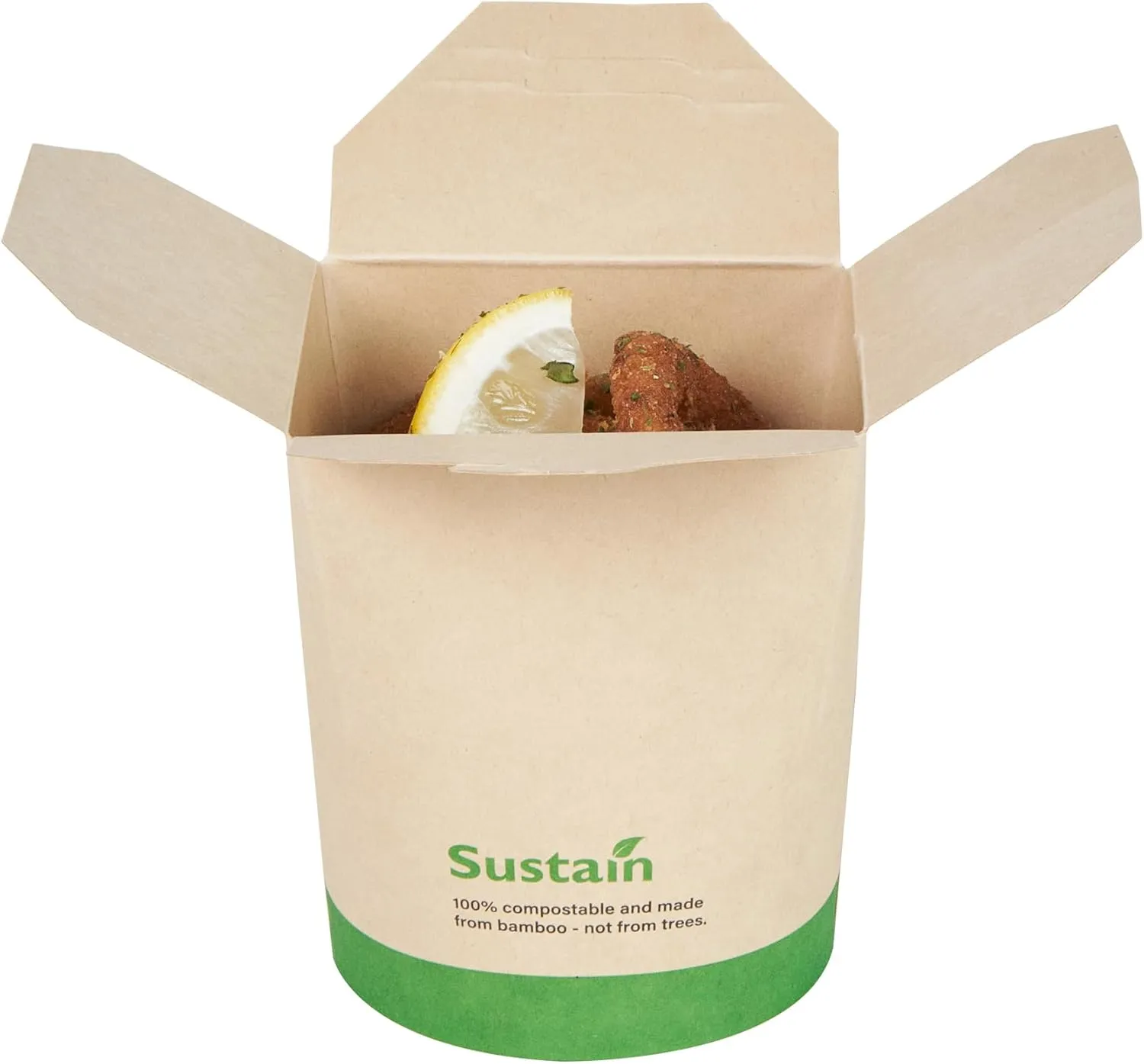 Restaurantware Sustain 16 Ounce Sturdy Paper Take Out Boxes, 50 Disposable Take Out Food Containers - With PLA lining, Compostable, Bamboo Paper Containers, Built-In Tab-Lock Cover, Greaseproof
