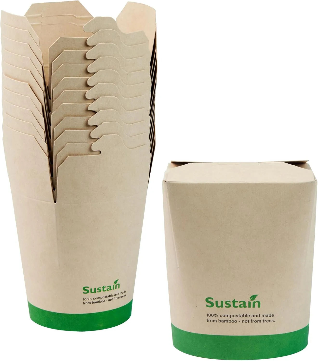 Restaurantware Sustain 16 Ounce Sturdy Paper Take Out Boxes, 50 Disposable Take Out Food Containers - With PLA lining, Compostable, Bamboo Paper Containers, Built-In Tab-Lock Cover, Greaseproof