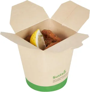 Restaurantware Sustain 16 Ounce Sturdy Paper Take Out Boxes, 50 Disposable Take Out Food Containers - With PLA lining, Compostable, Bamboo Paper Containers, Built-In Tab-Lock Cover, Greaseproof