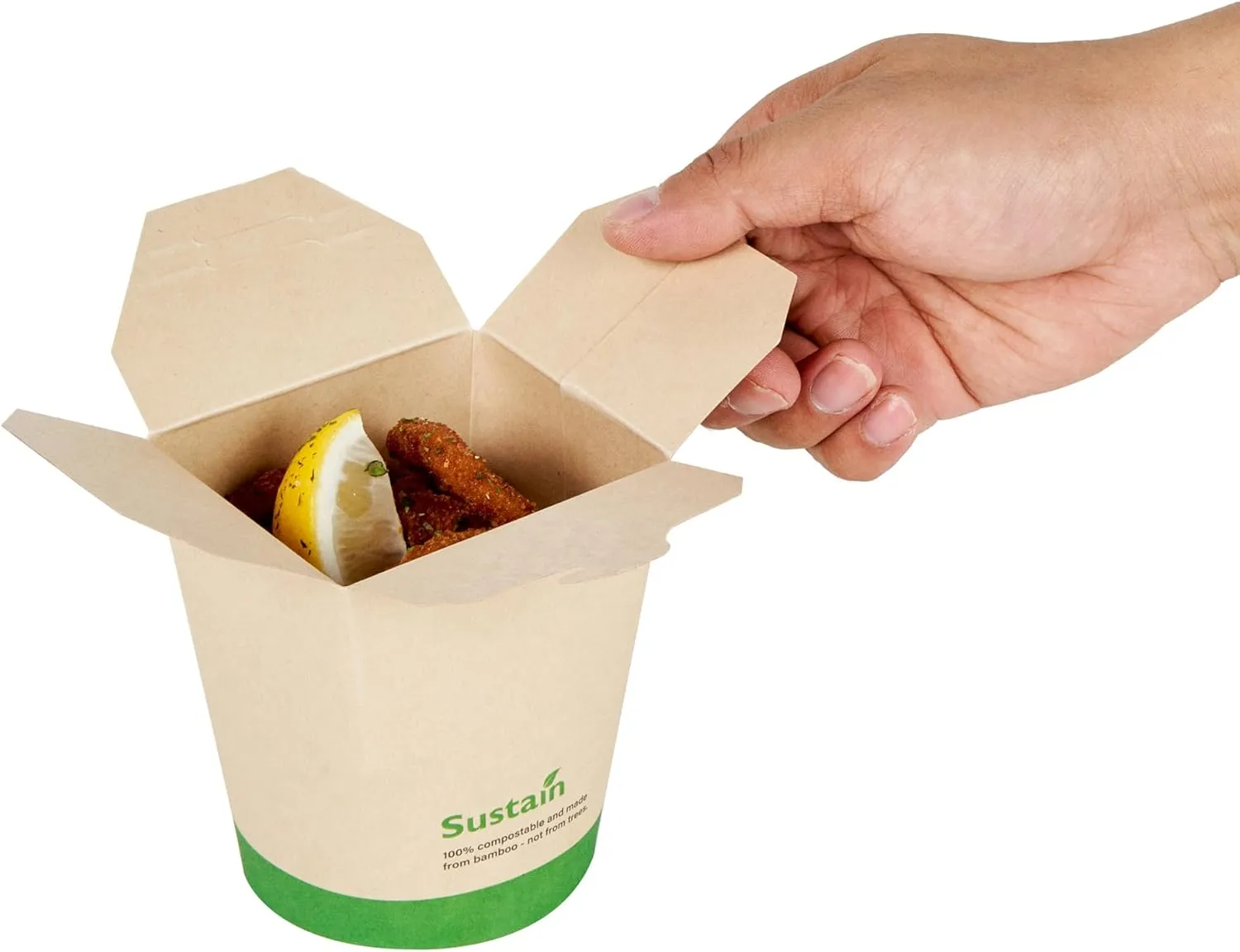 Restaurantware Sustain 16 Ounce Sturdy Paper Take Out Boxes, 50 Disposable Take Out Food Containers - With PLA lining, Compostable, Bamboo Paper Containers, Built-In Tab-Lock Cover, Greaseproof