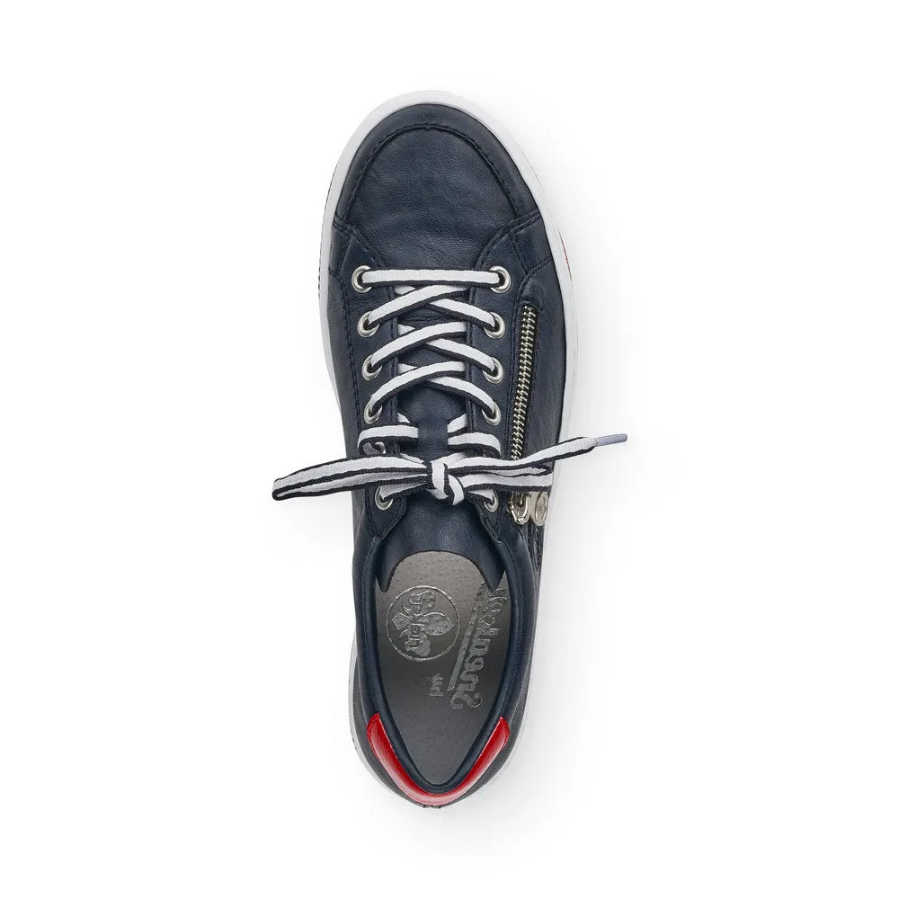 RIEKER L89C1-14 - FLAT LACE UP FASHION SHOE WITH PLATFORM SOLE - NAVY