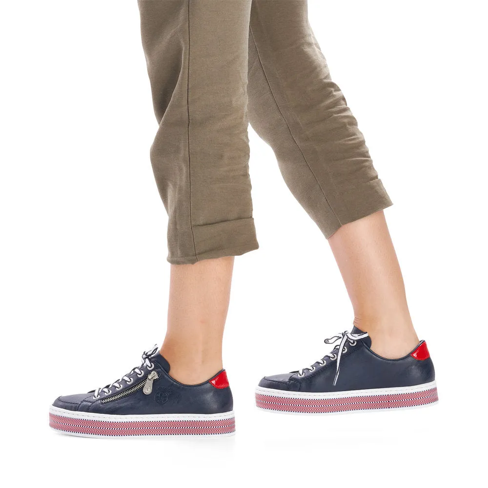RIEKER L89C1-14 - FLAT LACE UP FASHION SHOE WITH PLATFORM SOLE - NAVY