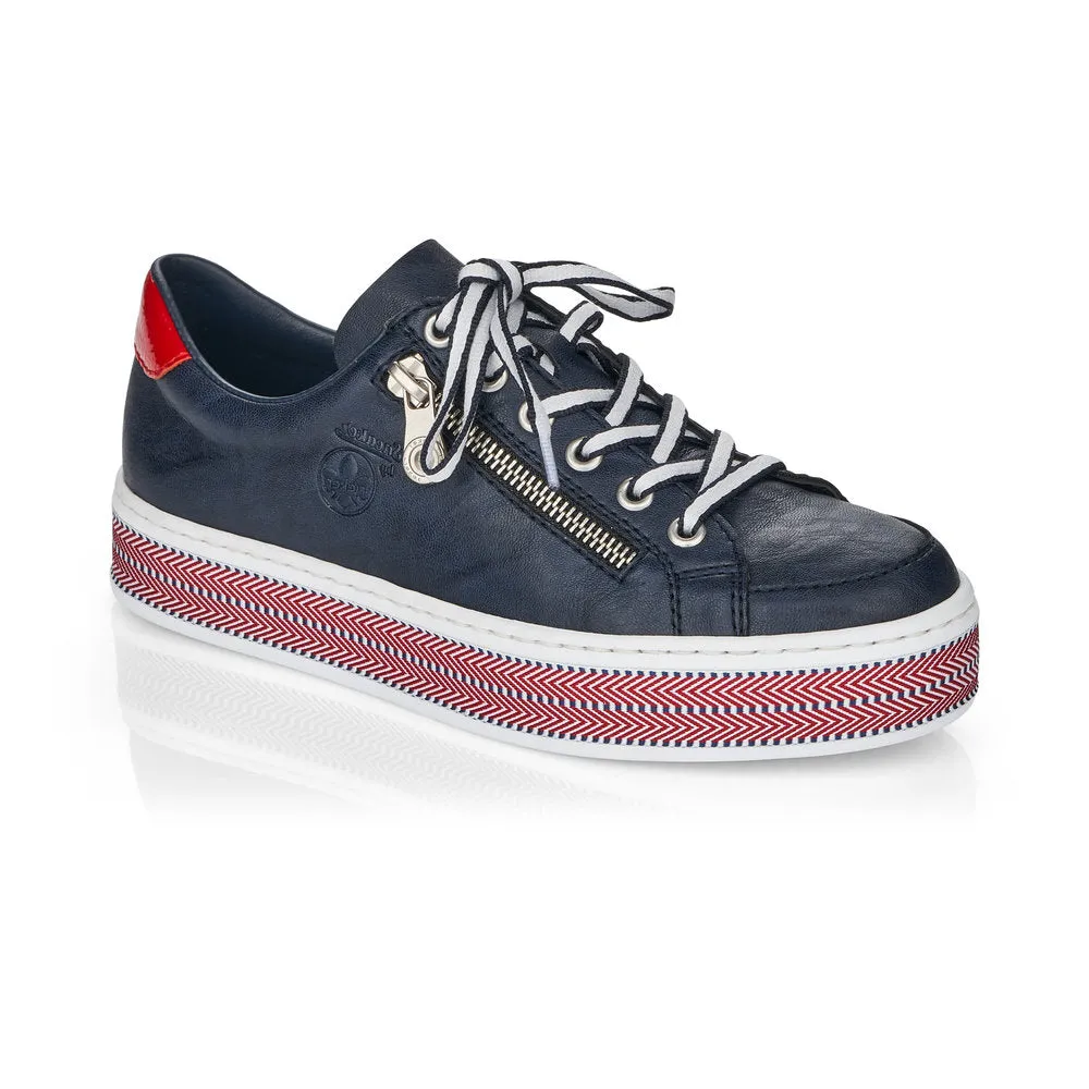 RIEKER L89C1-14 - FLAT LACE UP FASHION SHOE WITH PLATFORM SOLE - NAVY