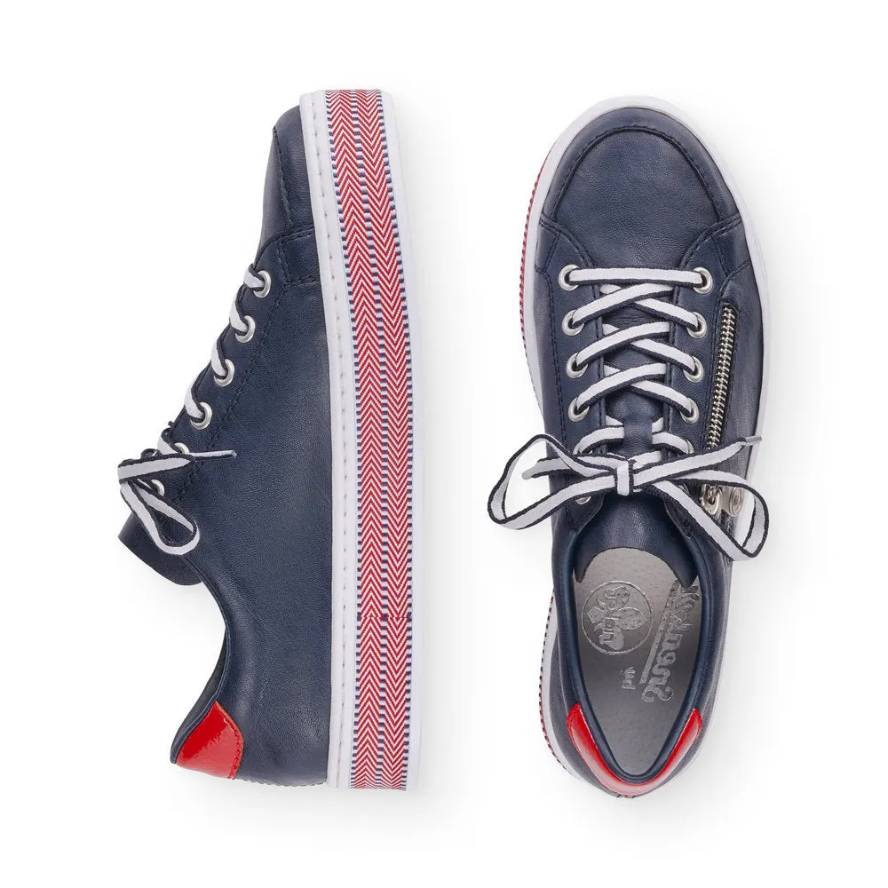 RIEKER L89C1-14 - FLAT LACE UP FASHION SHOE WITH PLATFORM SOLE - NAVY
