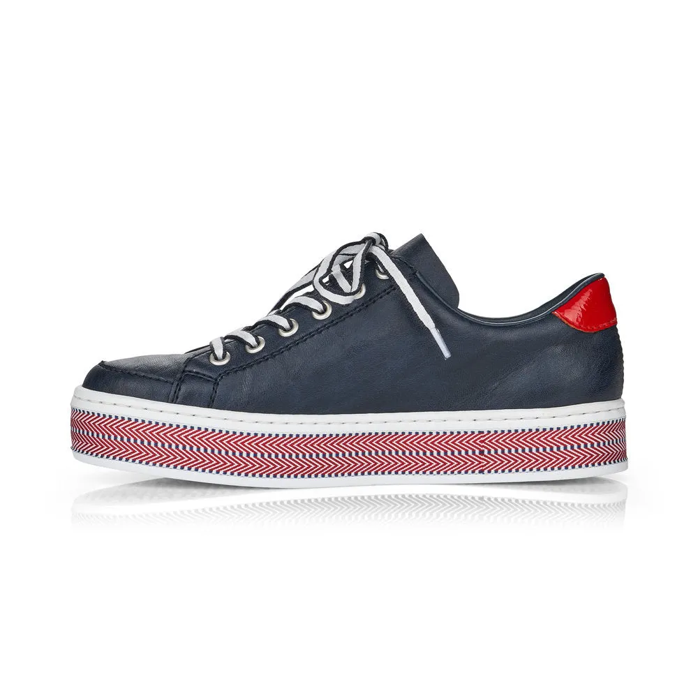 RIEKER L89C1-14 - FLAT LACE UP FASHION SHOE WITH PLATFORM SOLE - NAVY