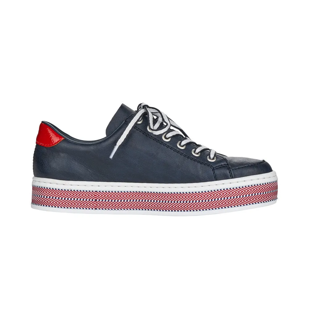 RIEKER L89C1-14 - FLAT LACE UP FASHION SHOE WITH PLATFORM SOLE - NAVY