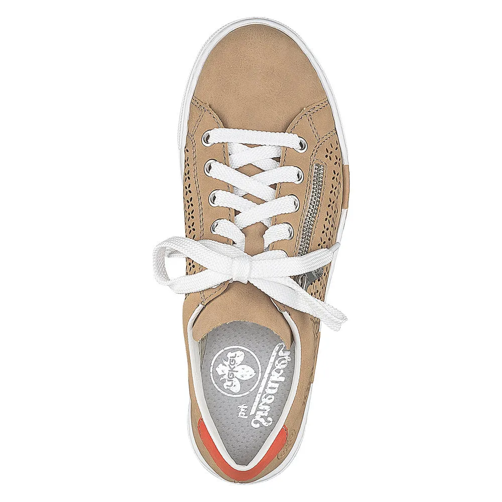 RIEKER - N4948 BEIGE LACED UP TRAINER