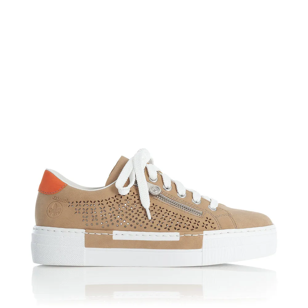 RIEKER - N4948 BEIGE LACED UP TRAINER