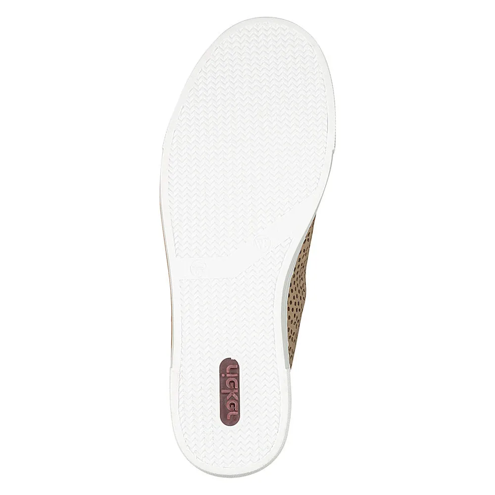 RIEKER - N4948 BEIGE LACED UP TRAINER