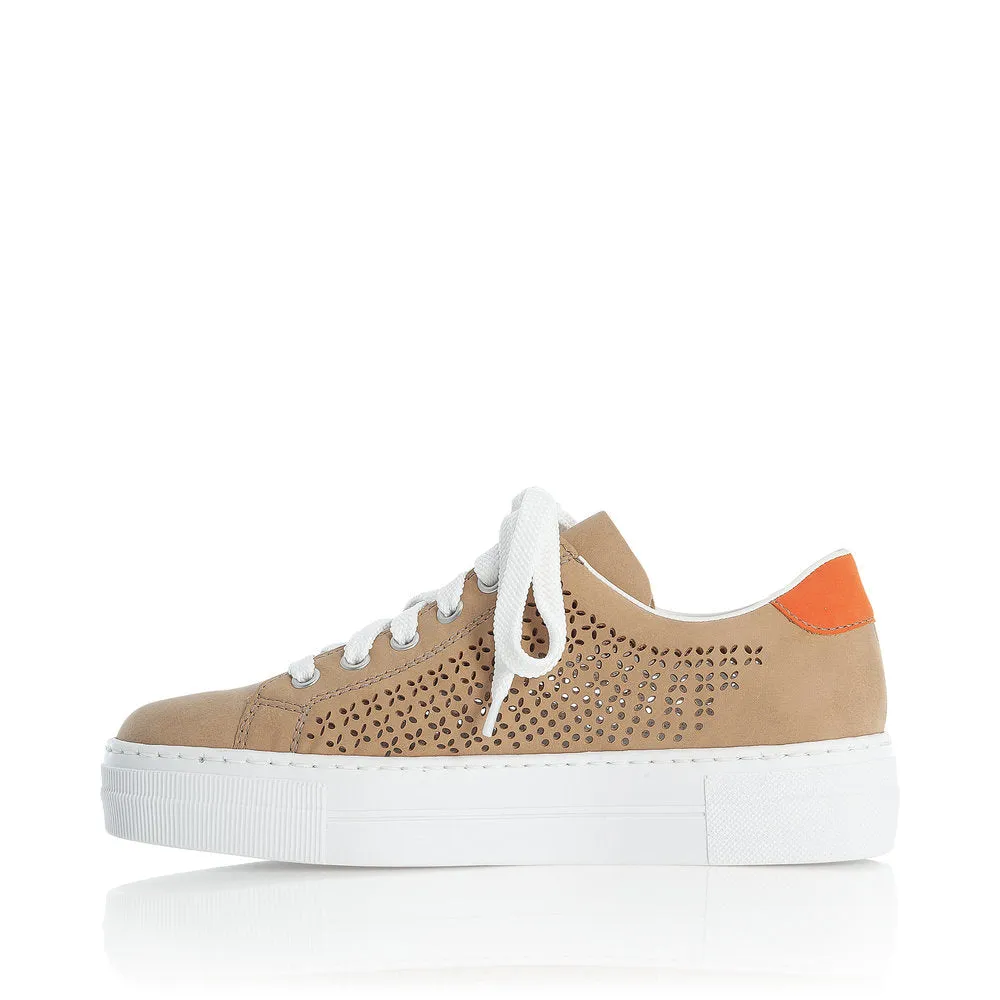 RIEKER - N4948 BEIGE LACED UP TRAINER