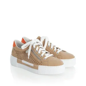 RIEKER - N4948 BEIGE LACED UP TRAINER