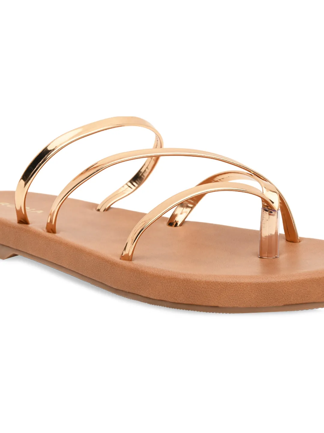 Rocia By Regal Rose Gold Women Strappy Flats