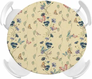 Round Fitted Tablecloth Retro Pastoral Flowers Butterflies Waterproof Table Cover for Indoor Outdoor Holiday Party Vintage Farm Botanical Elastic Edged Tablecloths Fit Up 45"-54" Tables