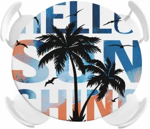 Round Fitted Tablecloth Summer Tropical Palm Trees Birds Waterproof Table Cover for Indoor Outdoor Holiday Party Hello Sunshine Text Elastic Edged Tablecloths Fit Up 55"-60" Tables