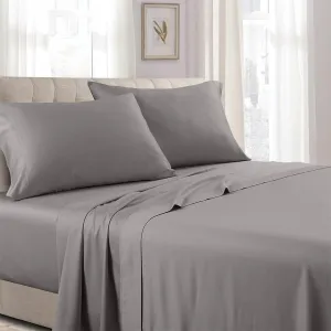 Royal Tradition Made in USA- Low Profile Cotton Sateen Sheets Set (7-10 Inches) King Size-Grey, 4pc Bed Linens