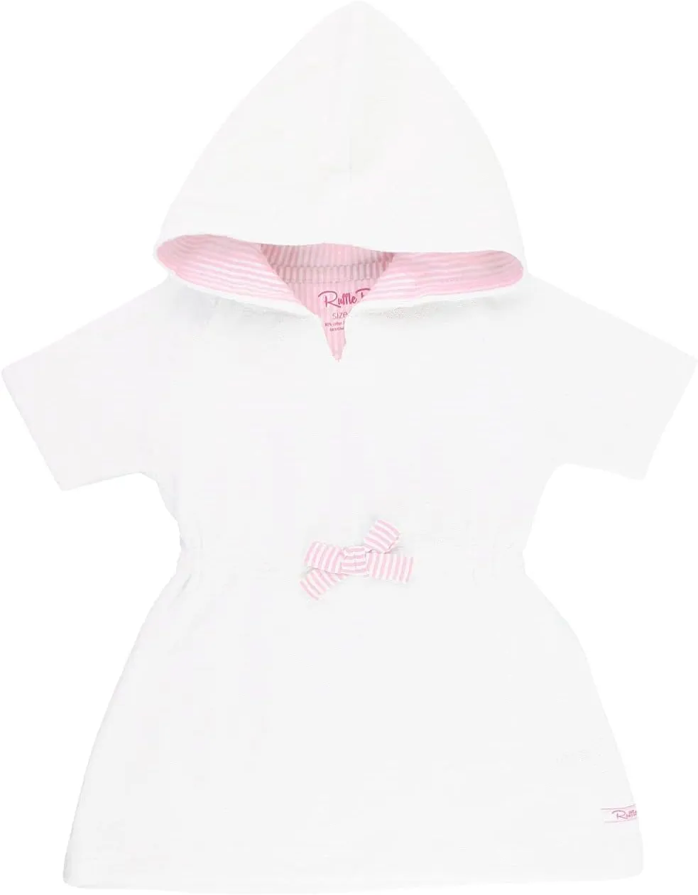 RuffleButts® Girls White w/Pink Seersucker Terry Hoodie Swimsuit Cover-Up - 2T