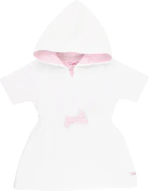 RuffleButts® Girls White w/Pink Seersucker Terry Hoodie Swimsuit Cover-Up - 2T