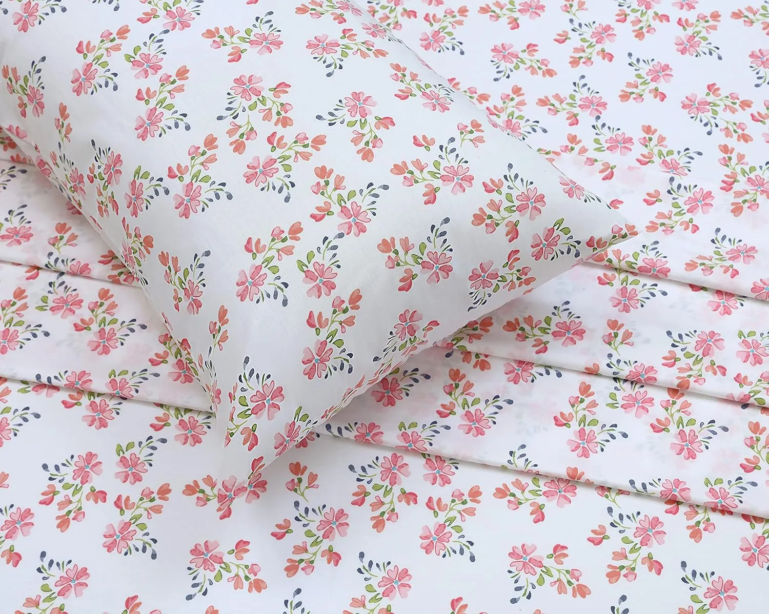 RUVANTI 100% Cotton Full Size Bed Sheets, 4 Pieces, Soft & Breathable Percale Weave Bedding, Deep Pocket 16", Hotel Standard, Crisp Cool Feel, Durable, Perfect Sheet Set Floral, Bloomex