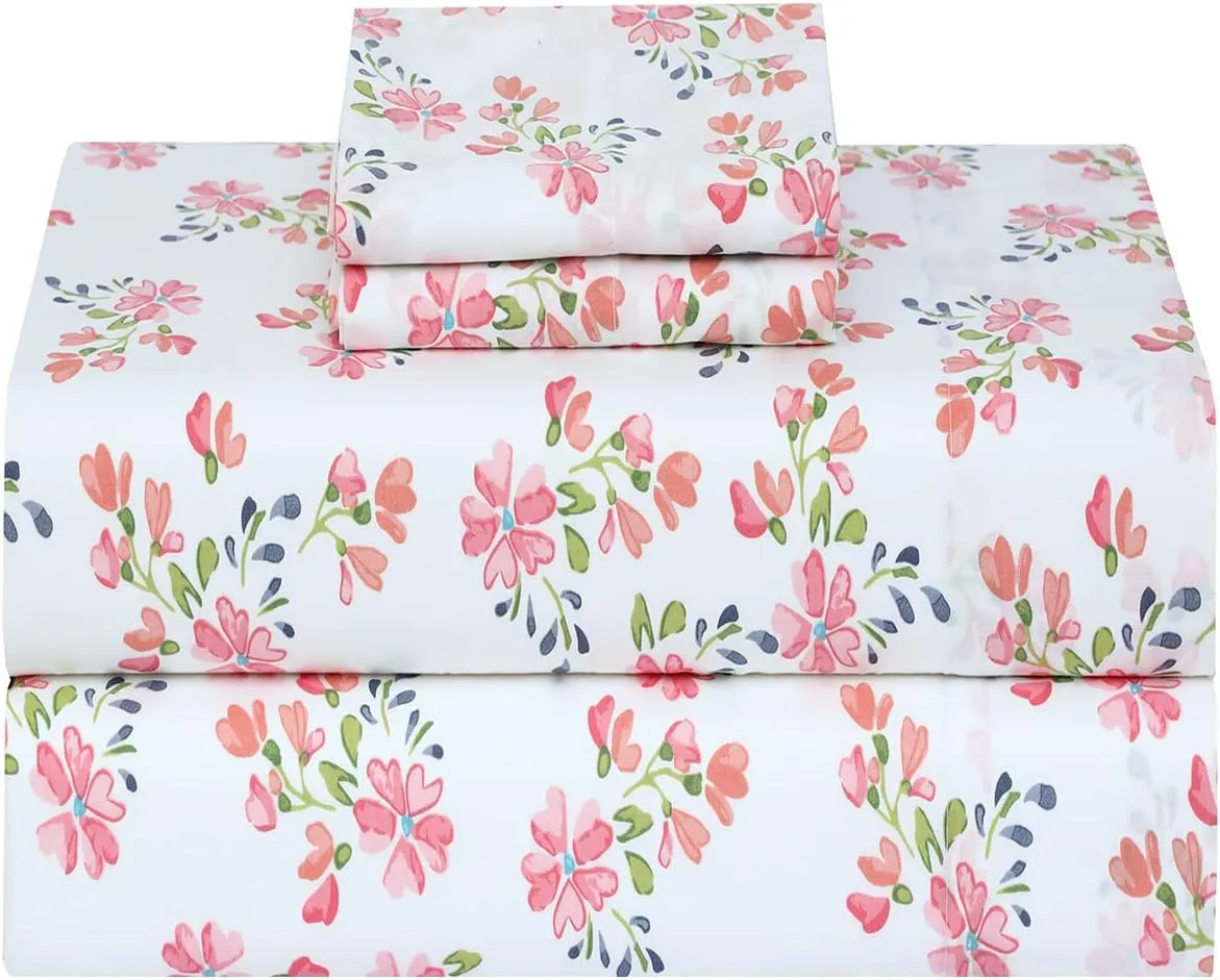 RUVANTI 100% Cotton Full Size Bed Sheets, 4 Pieces, Soft & Breathable Percale Weave Bedding, Deep Pocket 16", Hotel Standard, Crisp Cool Feel, Durable, Perfect Sheet Set Floral, Bloomex