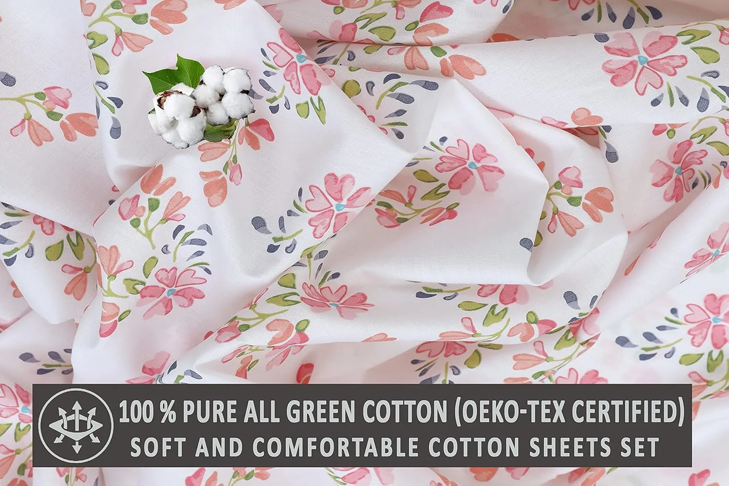 RUVANTI 100% Cotton Full Size Bed Sheets, 4 Pieces, Soft & Breathable Percale Weave Bedding, Deep Pocket 16", Hotel Standard, Crisp Cool Feel, Durable, Perfect Sheet Set Floral, Bloomex