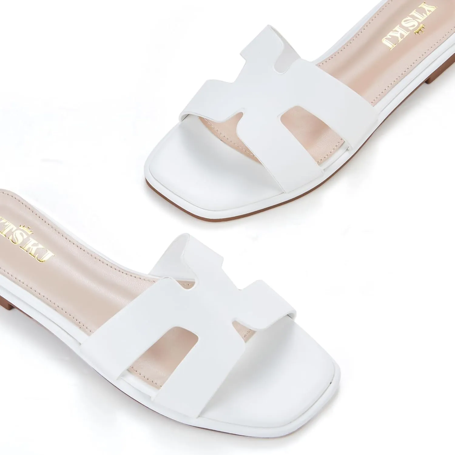 Sandals For Women 2025 Dressy Flat Slides Open Toe Sandals Comfortable Soft Leather Slides Slip On Ladies Casual Trendy Shoes