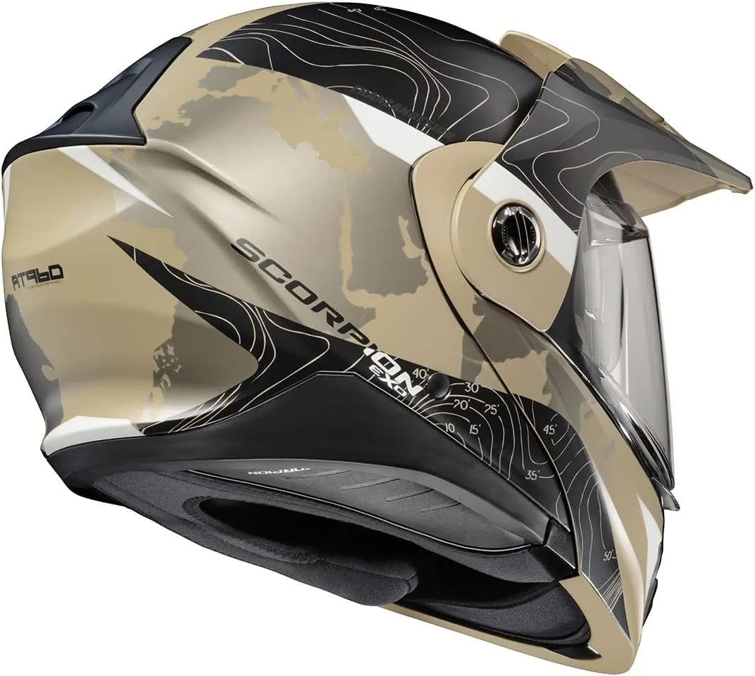 ScorpionEXO AT960 Modular Adventure Street Adult Motorcycle Helmet with Bluetooth Ready Speaker Pockets DOT ECE Approved (Topographic Sand X-Large)