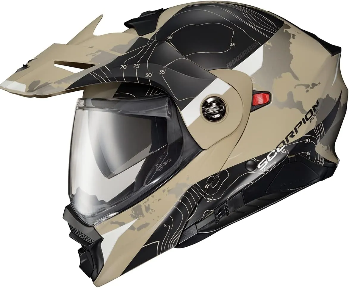 ScorpionEXO AT960 Modular Adventure Street Adult Motorcycle Helmet with Bluetooth Ready Speaker Pockets DOT ECE Approved (Topographic Sand X-Large)