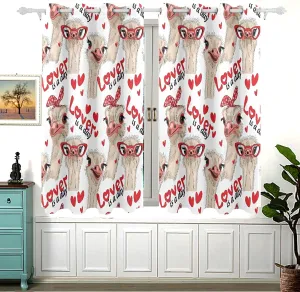 Seamless Ostriches with Red Glasses Hairpins Lover is a Day Letterings 2 PCs Window Curtain Panels, Blackout Drapes Perforated Polyester Curtain Thermal Insulated & Light Blocking Panels 55x54 inch
