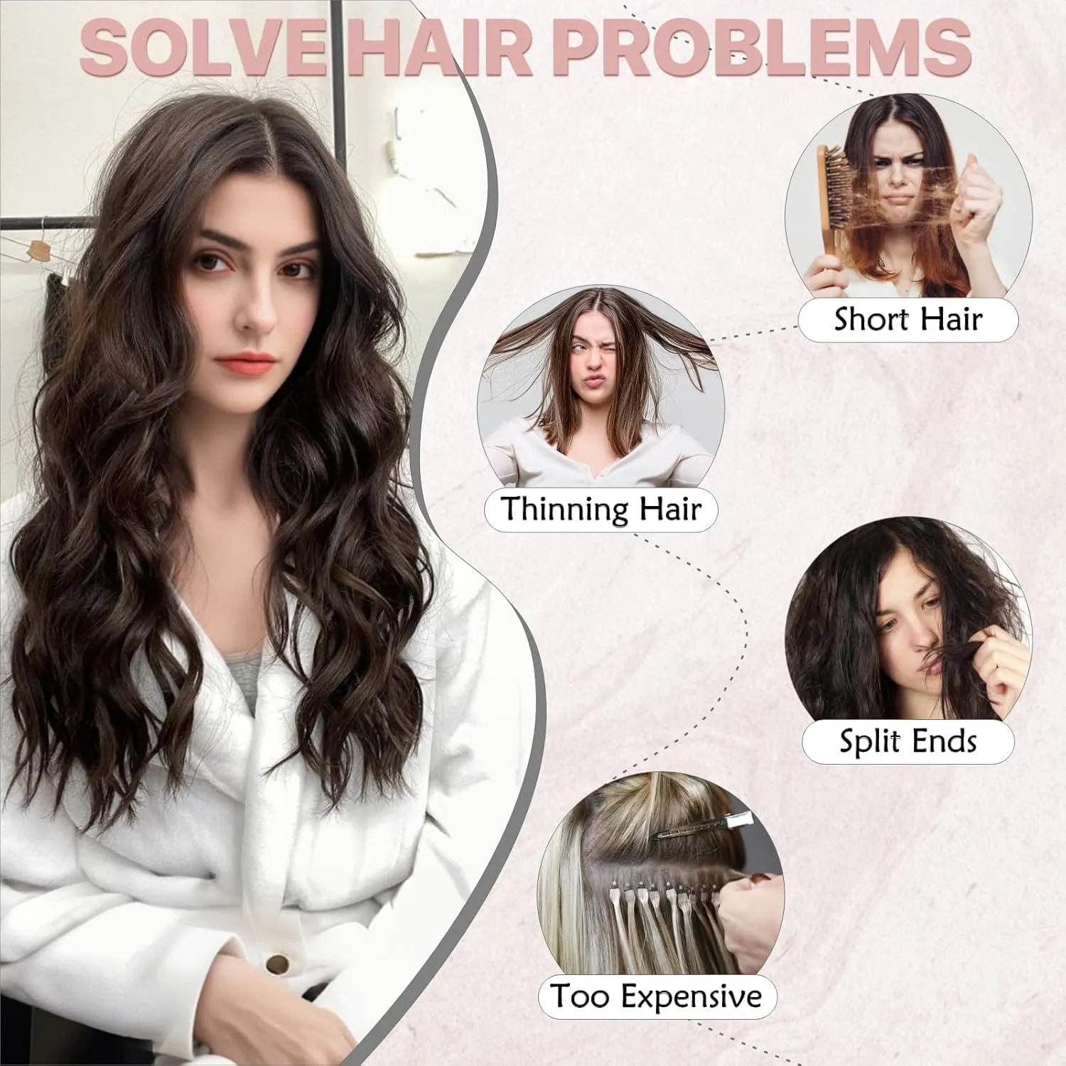 SEGO One Pieces 5 Clips in Hair Extensions Wavy Natural Soft Synthetic Hairpieces for Women Hair Clip Extensions for Women,24inch Black,180g